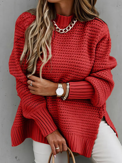 Sweaters Half Turtleneck Solid Split Sweater - LuckyFash™