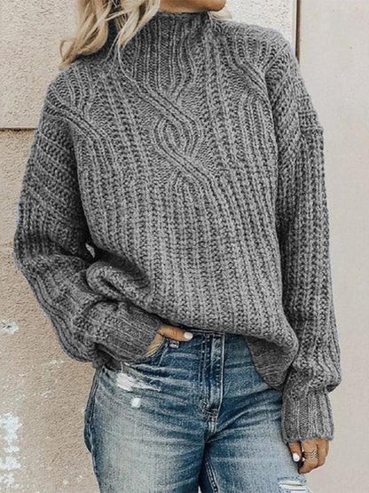 Women's Sweaters High Collar Long Sleeve Twist Knit Sweater - LuckyFash™