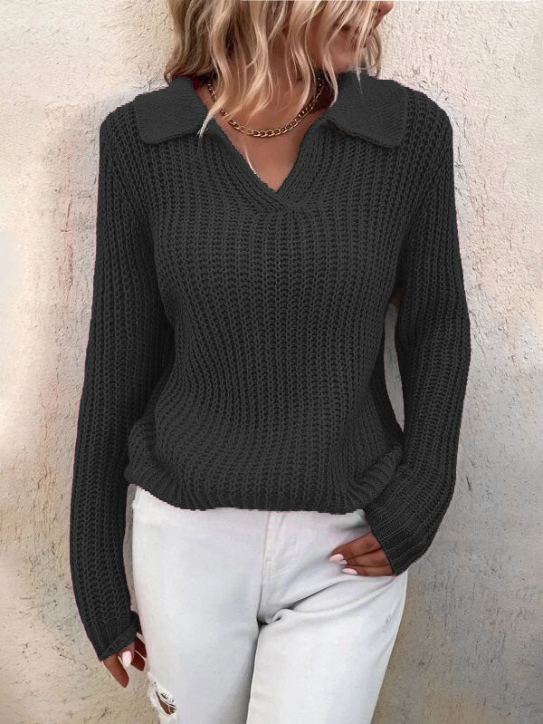 Sweaters Lapel Solid Slim Fit Knit Sweater - LuckyFash™