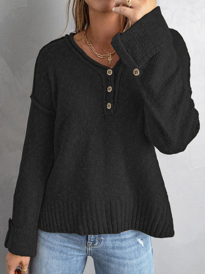 Women's Sweaters Loose Button Knit Long Sleeve Sweater - LuckyFash™