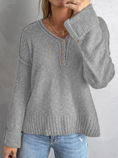 Women's Sweaters Loose Button Knit Long Sleeve Sweater - LuckyFash™