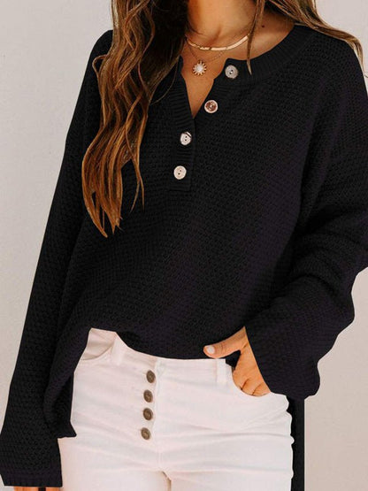 Women's Sweaters Loose Solid Button Long Sleeve Sweater - LuckyFash™