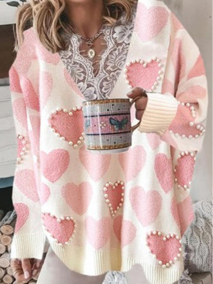 Women's Sweaters Love Beaded Lace V-Neck Long Sleeve Sweater - Cardigans & Sweaters - INS | Online Fashion Free Shipping Clothing, Dresses, Tops, Shoes - 25/10/2021 - 30-40 - Cardigans & Sweaters