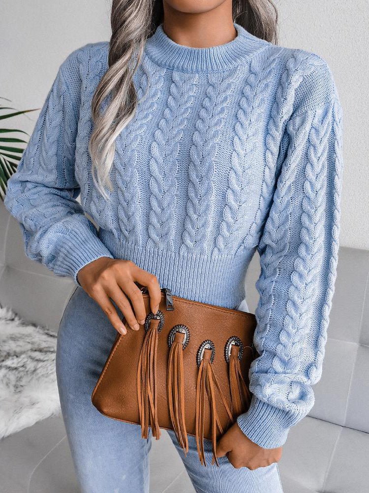 Women's Sweaters Solid Crew Neck Crop Long Sleeve Sweater - Sweaters - Instastyled | Online Fashion Free Shipping Clothing, Dresses, Tops, Shoes - 21/09/2022 - Color_Blue - Color_Gray