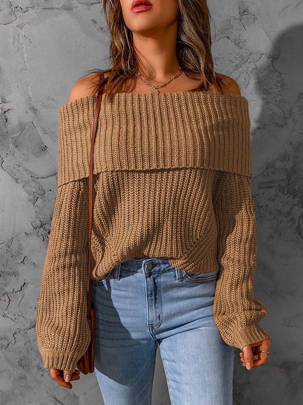 Women's Sweaters Solid One Shoulder Long Sleeve Sweater - LuckyFash™