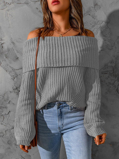 Women's Sweaters Solid One Shoulder Long Sleeve Sweater - LuckyFash™