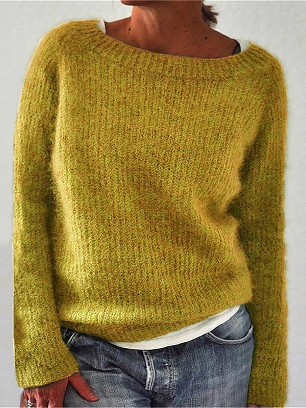 Sweaters Solid Round Neck Long Sleeve Sweater - LuckyFash™