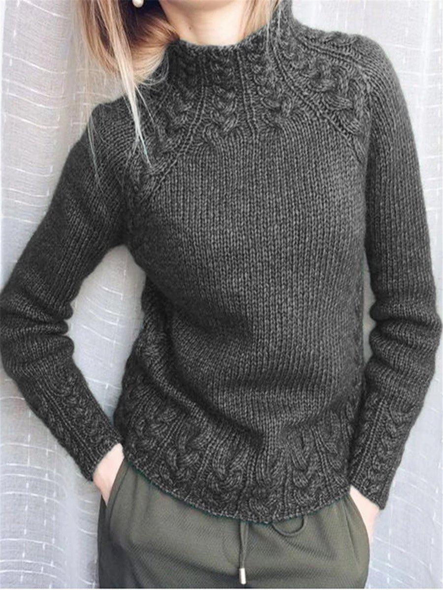 Women's Sweaters Solid Turtleneck Linen Pattern Knit Sweater - LuckyFash™