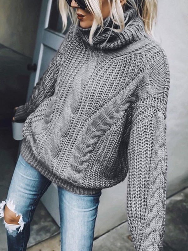 Women's Sweaters Solid Turtleneck Long Sleeve Knit Sweater - LuckyFash™