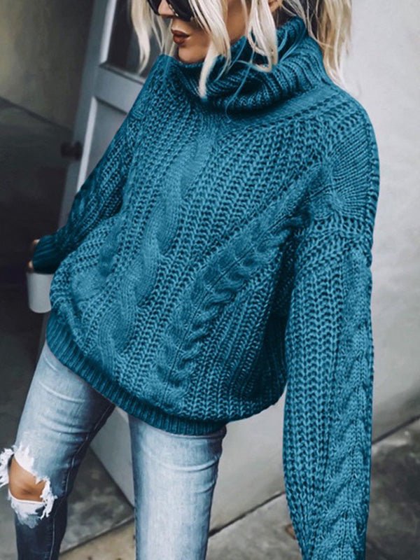 Women's Sweaters Solid Turtleneck Long Sleeve Knit Sweater - LuckyFash™