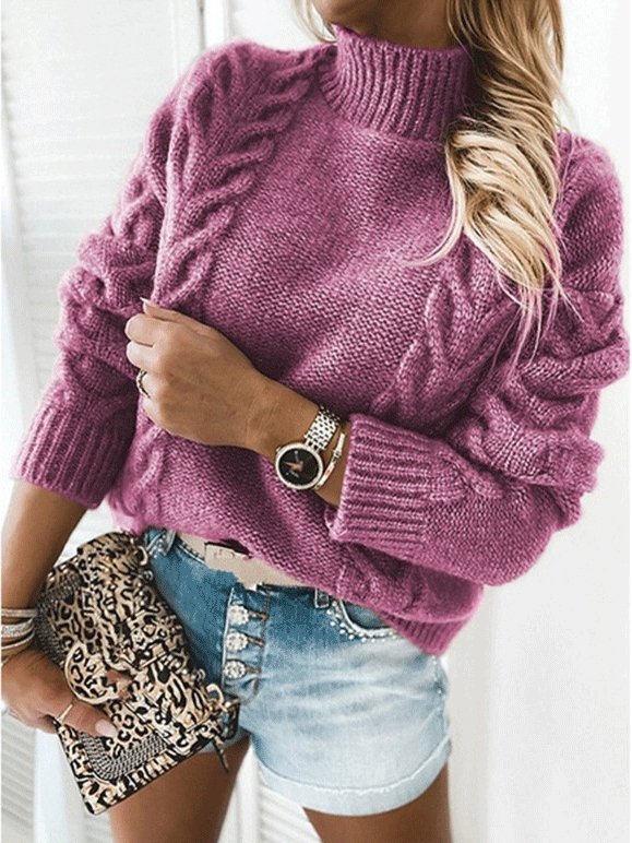 Women's Sweaters Solid Turtleneck Long Sleeve Knitted Sweater - LuckyFash™