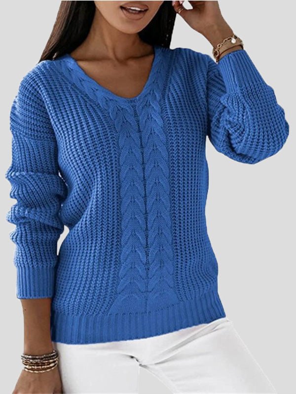 Women's Sweaters Solid V-Neck Long Sleeve Casual Sweater - LuckyFash™