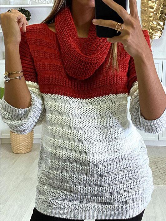 Women's Sweaters Three-Color Stitching Round Neck Bib Long Sleeve Sweater - Cardigans & Sweaters - INS | Online Fashion Free Shipping Clothing, Dresses, Tops, Shoes - 08/11/2021 - 30-40 - Cardigans & Sweaters