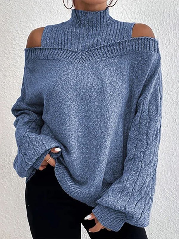 Women's Sweaters Turtleneck Off Shoulder Balloon Sleeve Sweater - LuckyFash™