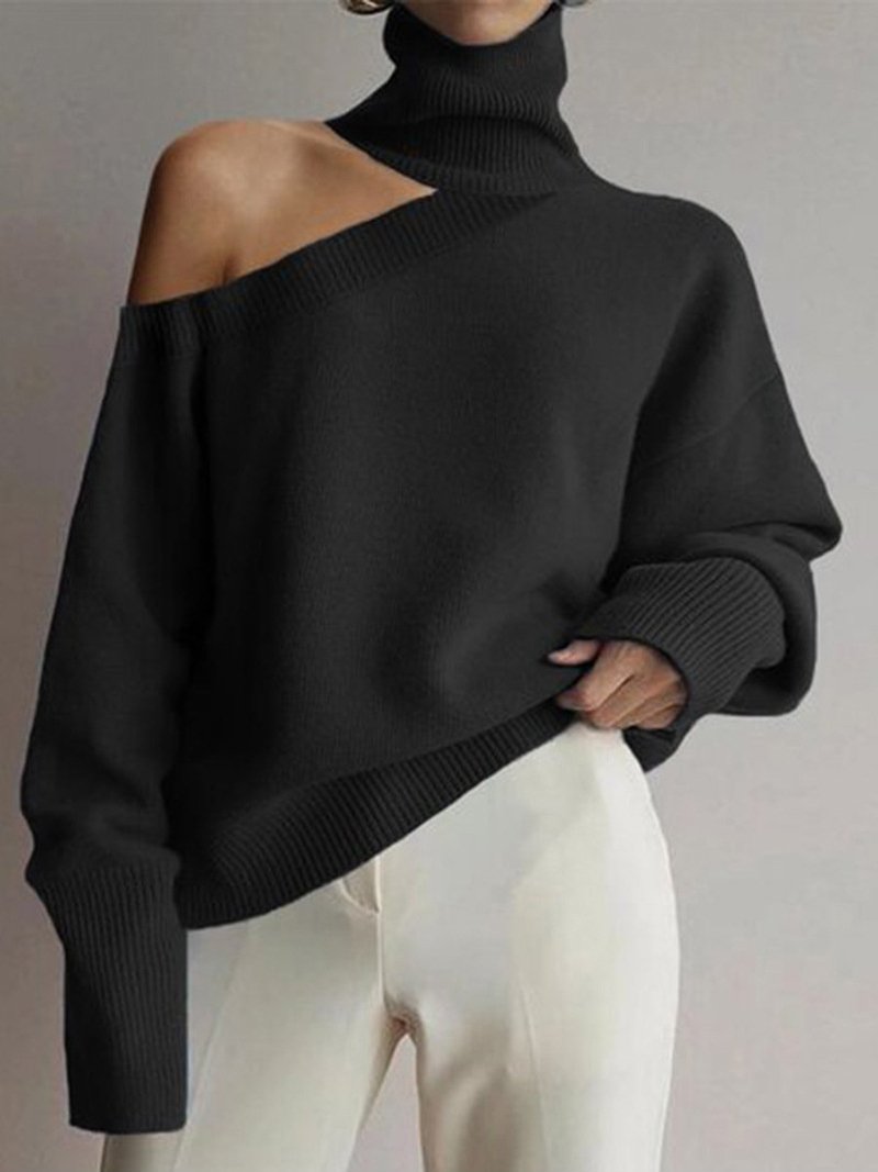 Women's Sweaters Turtleneck Off-Shoulder Pullover Long Sleeve Sweater - LuckyFash™