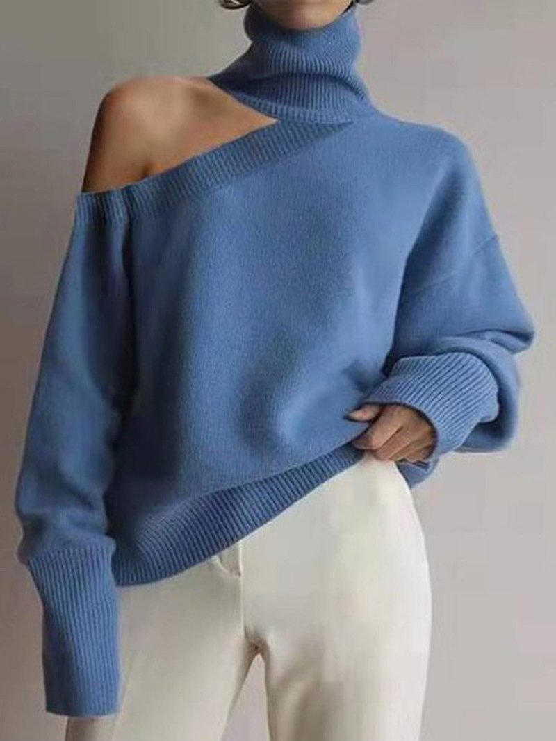 Women's Sweaters Turtleneck Off-Shoulder Pullover Long Sleeve Sweater - LuckyFash™