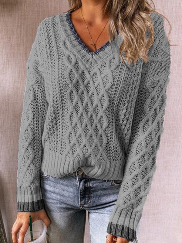 Women's Sweaters Twisted V-Neck Knitted Long Sleeve Sweater - LuckyFash™