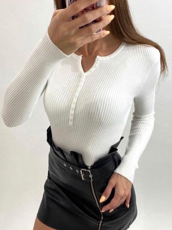 Women's Sweaters V-Neck Button Long Sleeve Knit Sweater - LuckyFash™