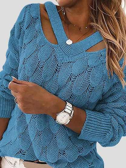 Women's Sweaters V-Neck Hollow Long Sleeve Knitted Sweater - Cardigans & Sweaters - INS | Online Fashion Free Shipping Clothing, Dresses, Tops, Shoes - 20-30 - 22/10/2021 - Cardigans & Sweaters