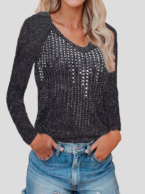 Women's Sweaters V-Neck Long Sleeve Nightclub Sparkling Diamond-Studded Knitted Sweater - LuckyFash™