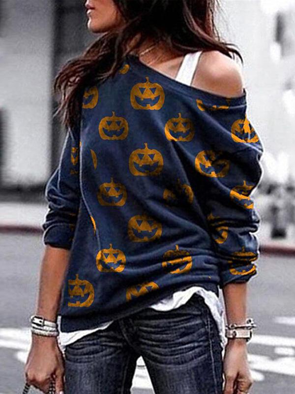 Women's T-Shirts Cartoon Print Round Neck Long Sleeve T-Shirts - T-Shirts - INS | Online Fashion Free Shipping Clothing, Dresses, Tops, Shoes - 10-20 - Category_T-Shirts - color-blue