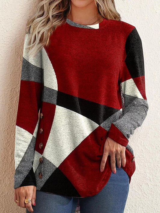 Women's T-Shirts Contrast Print Long Sleeve Round Neck T-Shirt - T-Shirts - Instastyled | Online Fashion Free Shipping Clothing, Dresses, Tops, Shoes - 5/12/2022 - LYH - Occasion_Daily