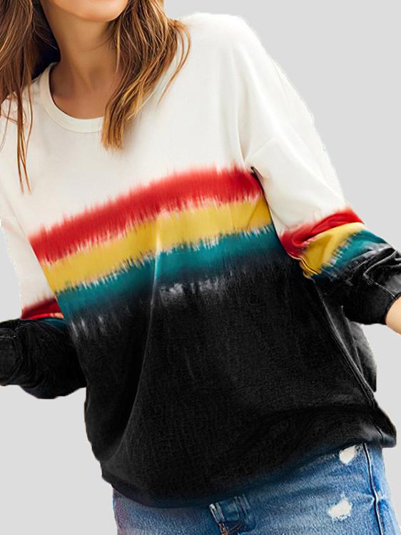 Women's T-Shirts Round Neck Multicolor Striped Long Sleeve T-Shirt - T-Shirts - INS | Online Fashion Free Shipping Clothing, Dresses, Tops, Shoes - 10-20 - 16/11/2021 - color-black